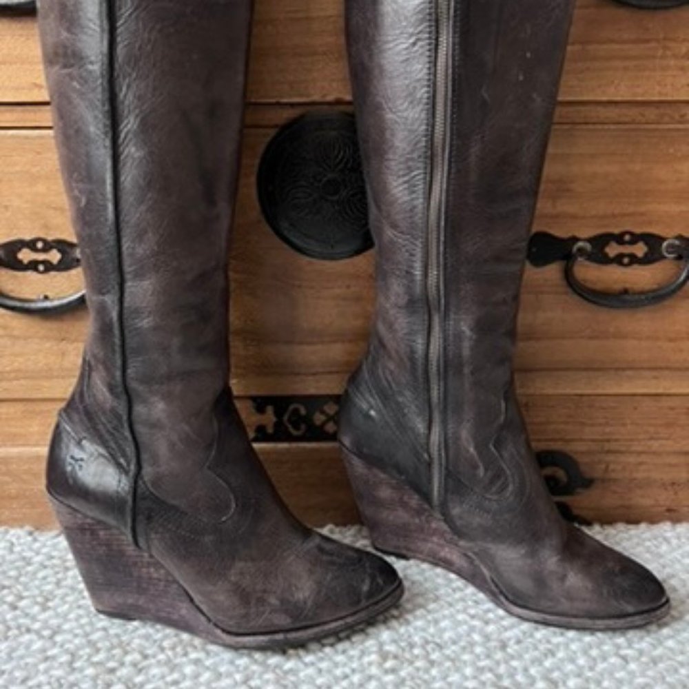 Tall Frye Wedge Leather Boots